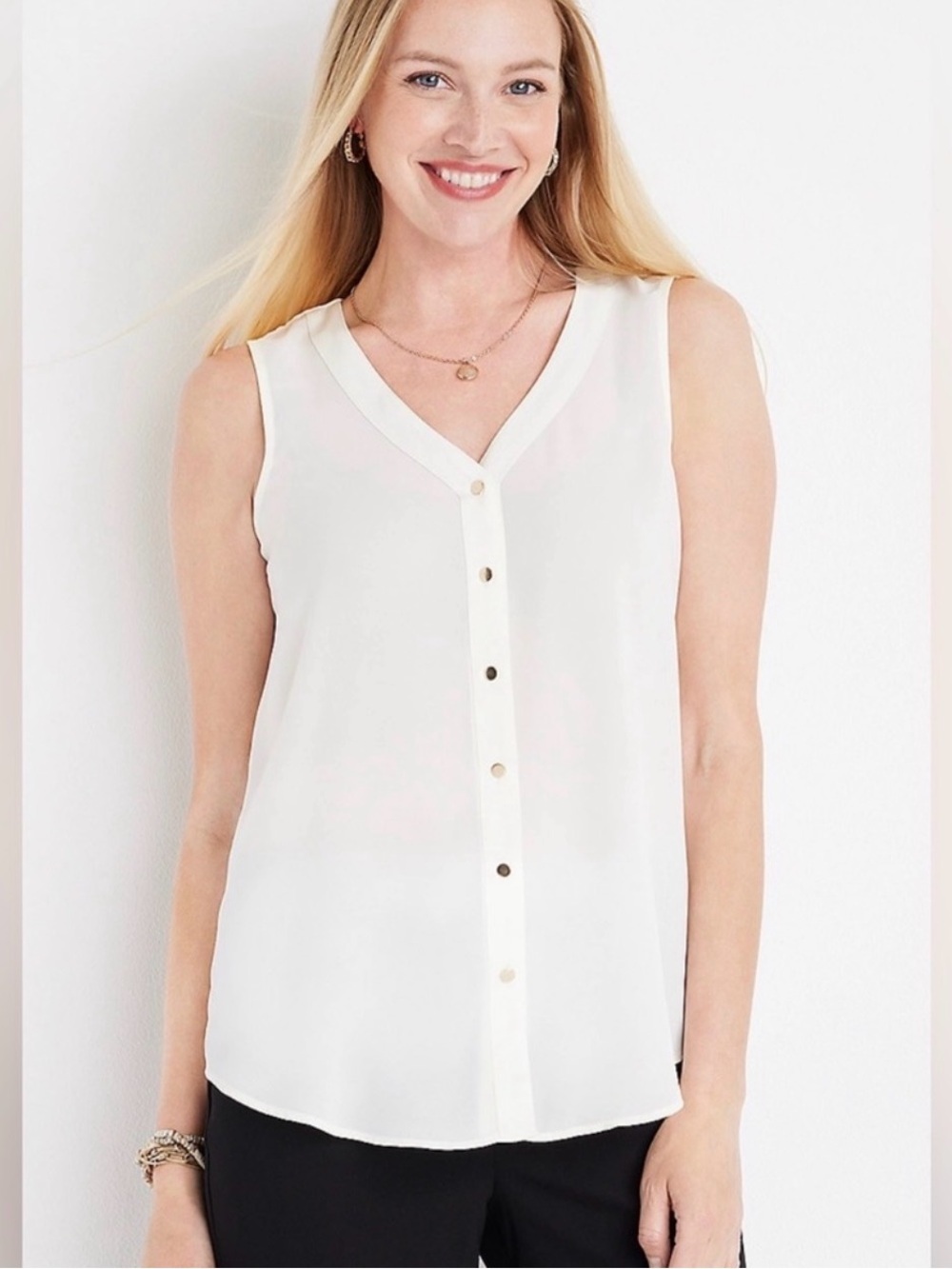 Maurices White V-Neck Button Front Sleeveless Blouse - Spring, summer, capsule